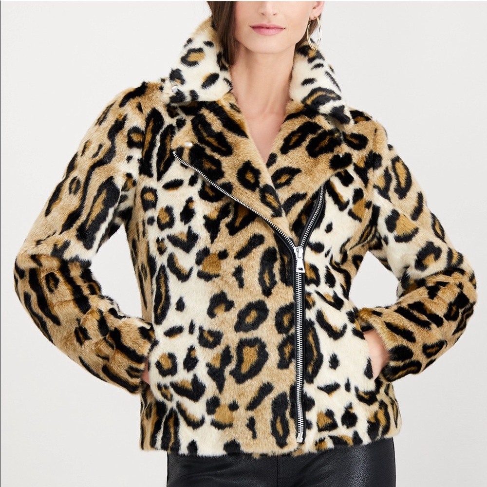 Leopard print faux fur jacket.